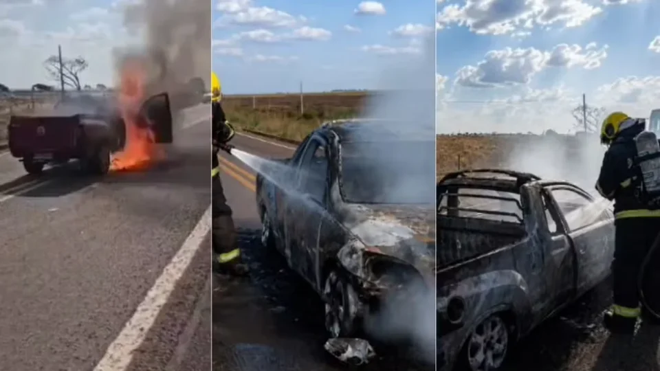 Pai e filha escapam ilesos após carro pegar fogo e ser destruído no Tocantins