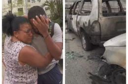 Motorista se emociona ao encontrar carro destruído por incêndio na Zona Sul de SP e recebe apoio da mãe