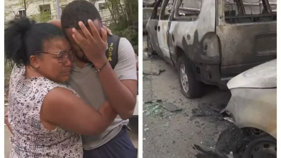 Motorista se emociona ao encontrar carro destruído por incêndio na Zona Sul de SP e recebe apoio da mãe