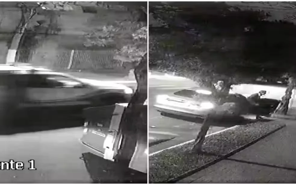 Câmera de segurança registra uma viatura policial passando em frente à casa de Haddad na terça, na sequência, o candidato do PT ao governo chega de carro — Foto: Divulgação
