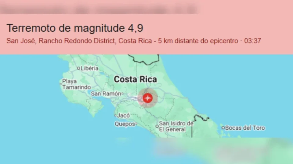 Terremoto de magnitude 5,4 assusta moradores da Costa Rica durante a madrugada