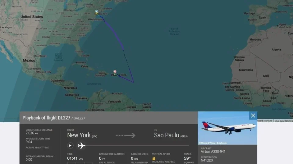 Voo da Delta para São Paulo desvia para Porto Rico após passageiro passar mal