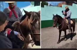 Bebê deixa maternidade pilchado e a cavalo em homenagem à tradição gaúcha no RS