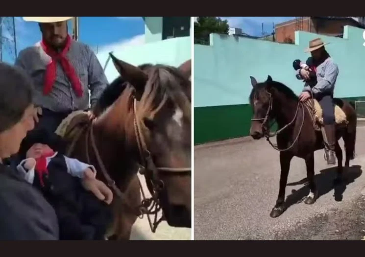 Bebê deixa maternidade pilchado e a cavalo em homenagem à tradição gaúcha no RS