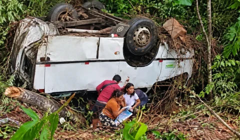 Micro-ônibus cai em ribanceira na BR-174 e deixa 17 feridos no Amazonas