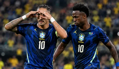 Brasil vence Austrália por 4 a 2 com brilho de Vini Jr.