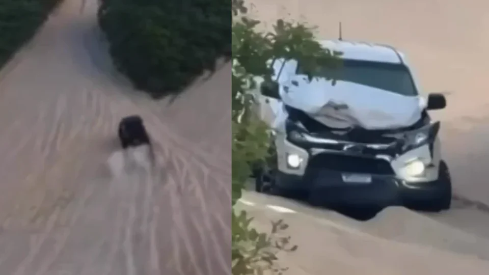 Vídeo mostra batida de frente entre dois veículos 4×4 no alto de duna na Grande Natal