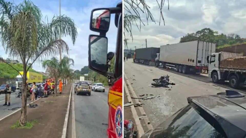 Motociclista é arremessado e fica debaixo de carreta após acidente na Via Expressa