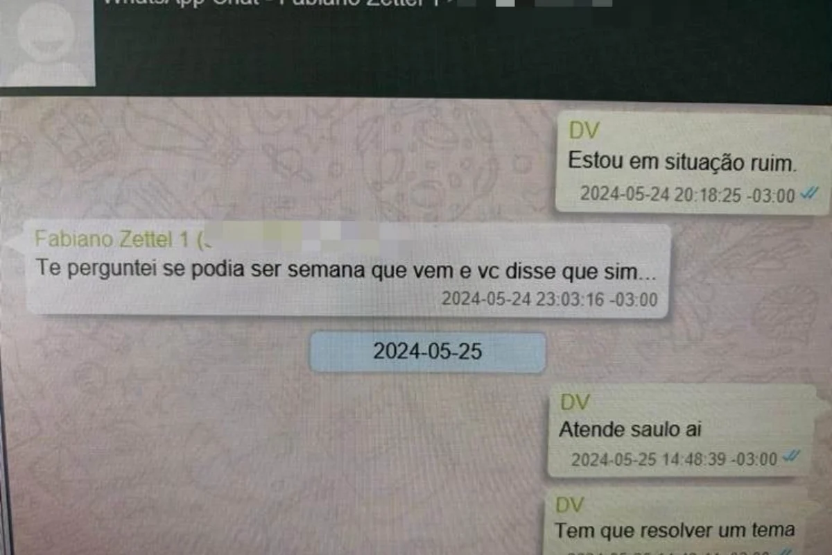 Continuação do diálogo de maio de 2024 solicitando agilidade no atendimento e resolução da pendência.