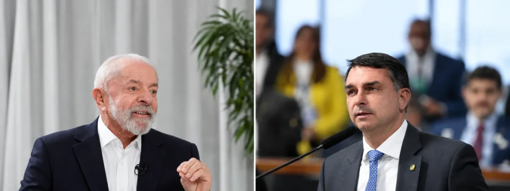 A pesquisa Quaest divulgada nesta segunda-feira (14) mostra Flávio Bolsonaro (PL) à frente do presidente Luiz Inácio Lula da Silva (PT) pela primeira vez em um cenário simulado de segundo turno das eleições presidenciais deste ano. O candidato do PL aparece com 42% das intenções de voto, contra 40% do presidente. Brancos, nulos e eleitores que dizem não pretender votar somam 13% do total, enquanto os indecisos representam 5%.