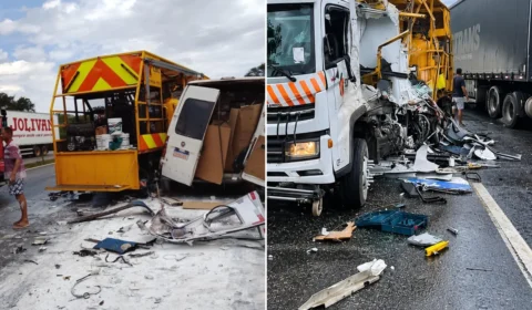 Motorista de ônibus morre após colisão com van e caminhão na BR-381 em MG