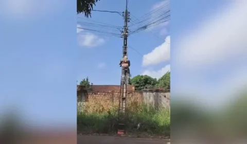 Trabalhador sofre choque elétrico e é resgatado do alto de poste em Macapá