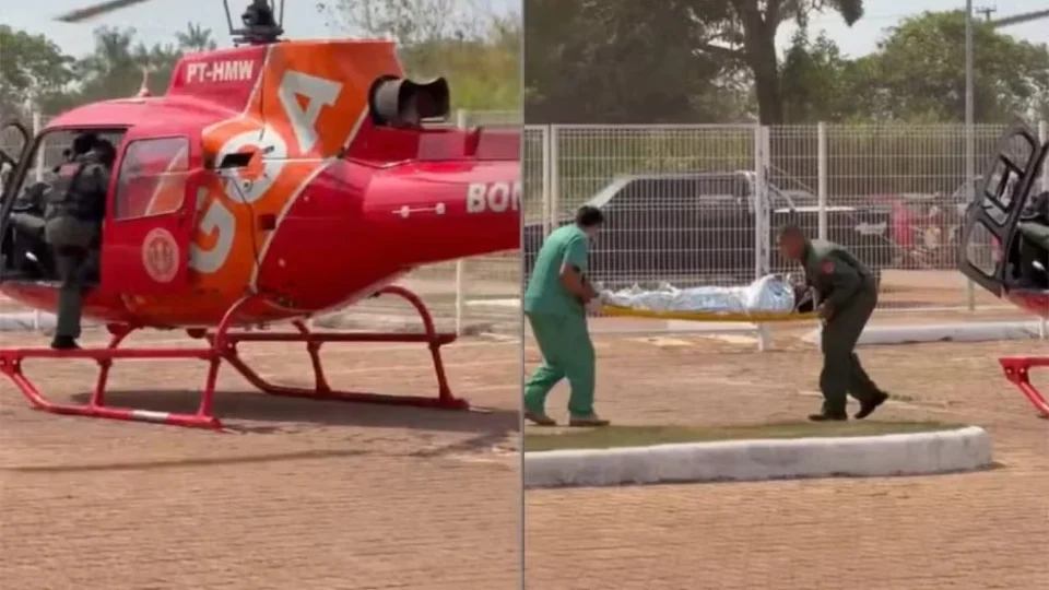 Jovem ferido por tiro é resgatado de helicóptero após seca impedir acesso por rio em RO