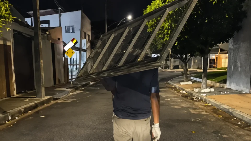 Homem é escoltado pela PM para devolver portão furtado de prédio em MG