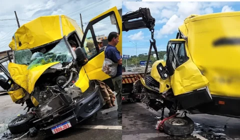 Van perde controle e bate em passarela na BR-101 em João Pessoa; motorista é resgatado das ferragens