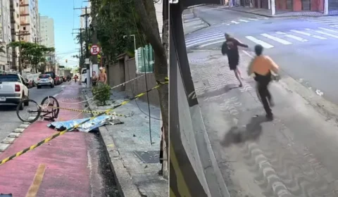 Motorista de carro de luxo atropela coletor na ciclofaixa e foge em São Vicente