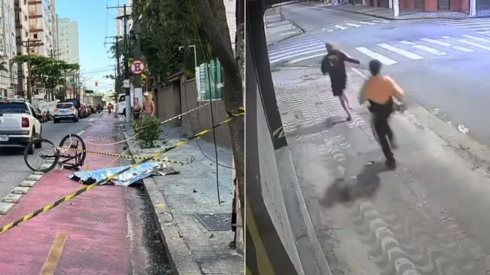 Motorista de carro de luxo atropela coletor na ciclofaixa e foge em São Vicente