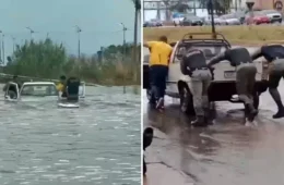 Policiais entram em enchente e resgatam casal preso dentro de carro em Goiás
