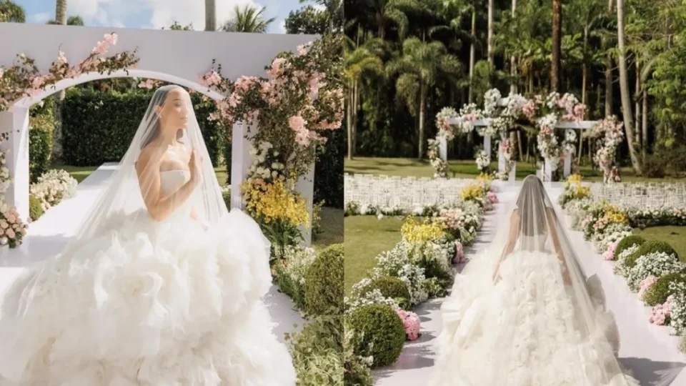Larissa Manoela revela que vestido de casamento pesava 20 kg e véu chegava a 15 kg