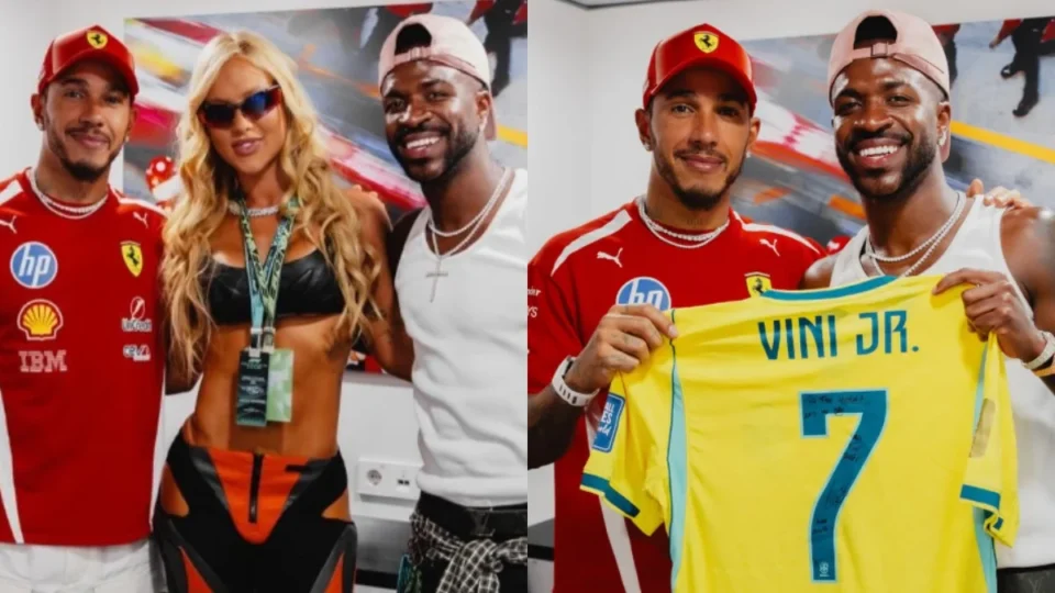 Lewis Hamilton posa com Vini Jr. e deixa Virginia fora de foto; atitude repercute na web