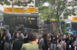 Motorista para ônibus na Faria Lima e cobra corredor de Kassab