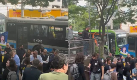 Motorista para ônibus na Faria Lima e cobra corredor de Kassab