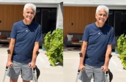 Bebeto aparece de muletas e tranquiliza fãs sobre recuperação