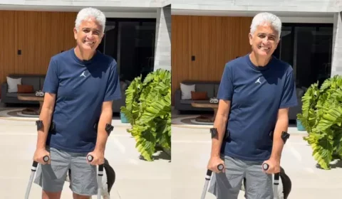 Bebeto aparece de muletas e tranquiliza fãs sobre recuperação