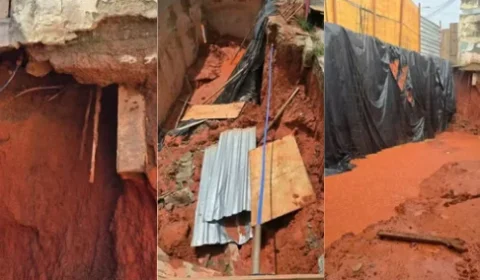 Muro cede após rompimento de tubulação da Copasa em Belo Horizonte