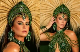Paolla Oliveira recebe coroa de Iza e assume bateria da Imperatriz Leopoldinense