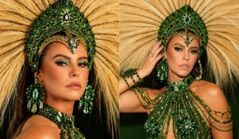Paolla Oliveira recebe coroa de Iza e assume bateria da Imperatriz Leopoldinense