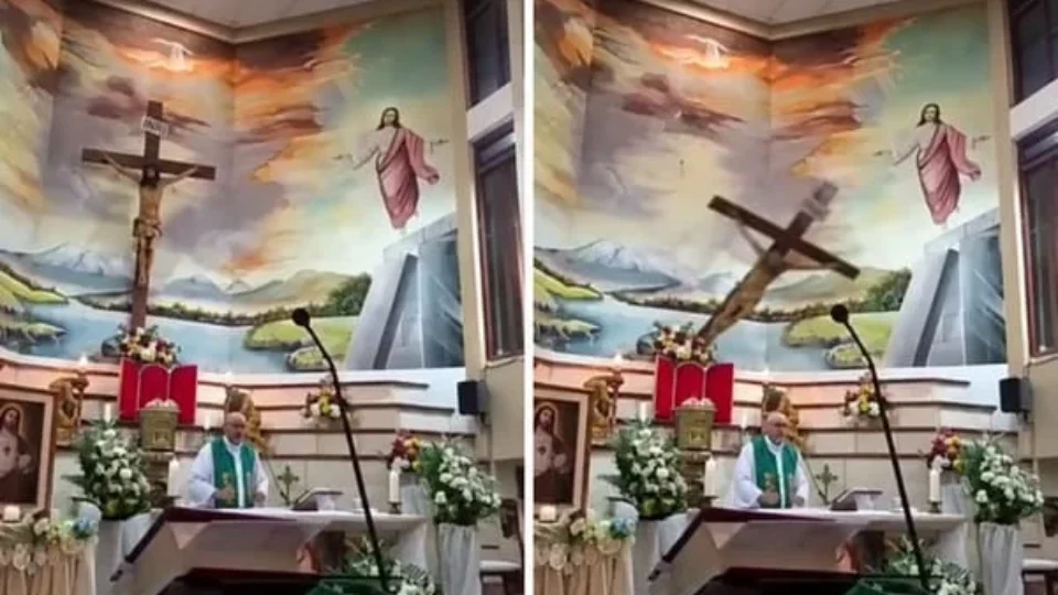 VÍDEO: Padre morre após cruz despencar sobre sua cabeça durante missa no Equador