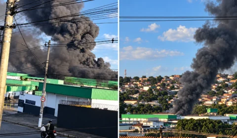 Fábrica em Sete Lagoas pega fogo e provoca grande coluna de fumaça