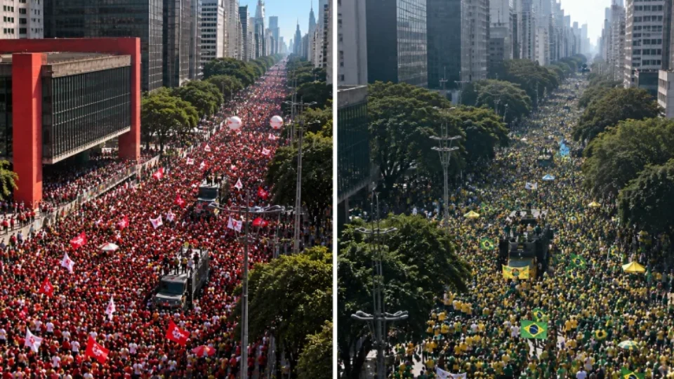 Lula x Flávio Bolsonaro na Paulista: compare imagens das manifestações
