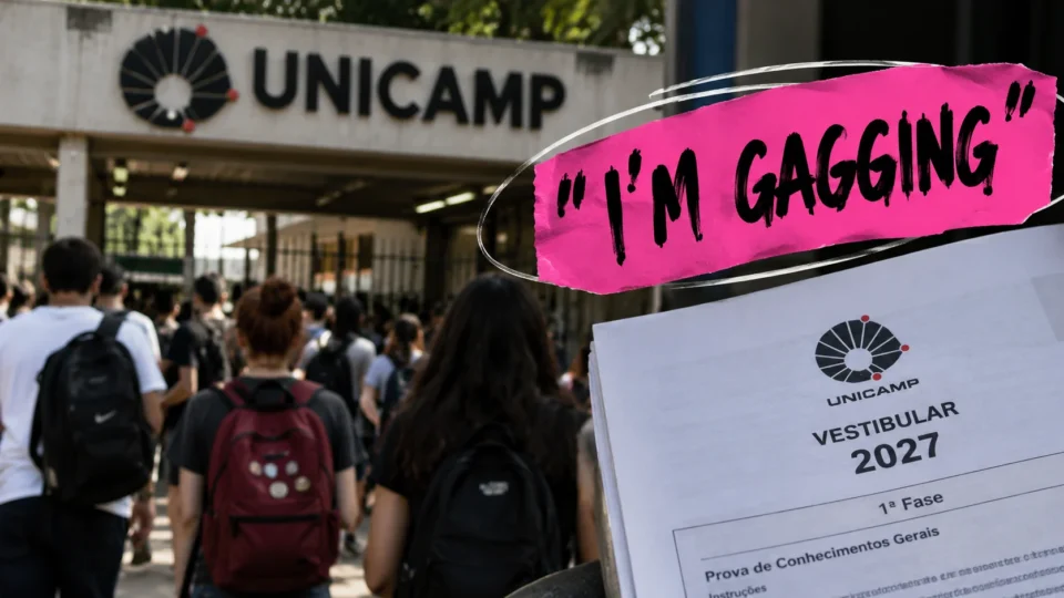 “I’m gagging”: expressão em inglês aparece na prova da Unicamp e vira meme; entenda o significado