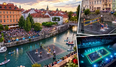 Parece inteligência artificial, mas é real: torneio de vôlei acontece dentro de rio na Europa