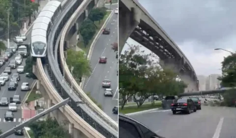 Guindaste cai sobre monotrilho em SP hoje e fere operador
