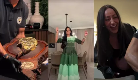 Ana Castela prova carne coberta de ouro nos EUA e encontra Sabrina Sato em Orlando