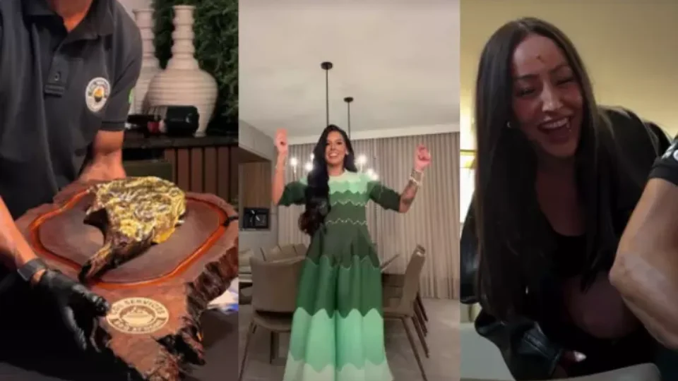 Ana Castela prova carne coberta de ouro nos EUA e encontra Sabrina Sato em Orlando