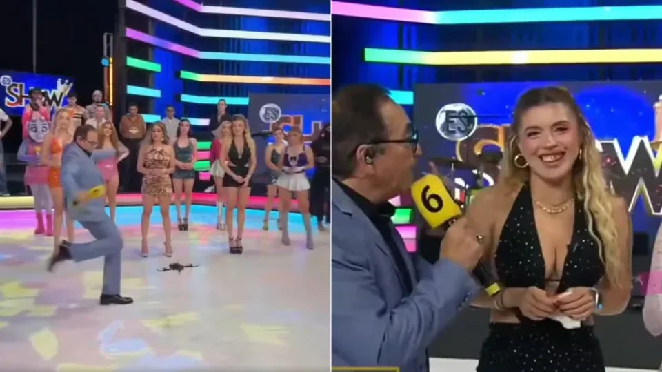 Apresentador chuta drone durante programa ao vivo e acerta rosto de modelo no México