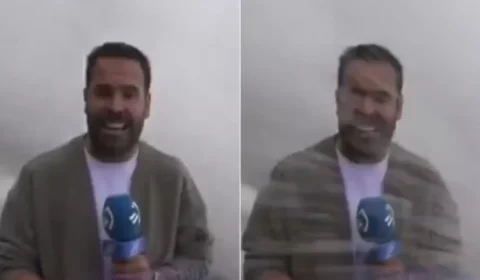 Onda gigante derruba repórter e câmera durante transmissão ao vivo na Espanha