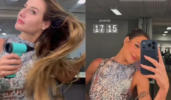 Bruna Griphao, 26 anos, improvisa look em camarim para casamento