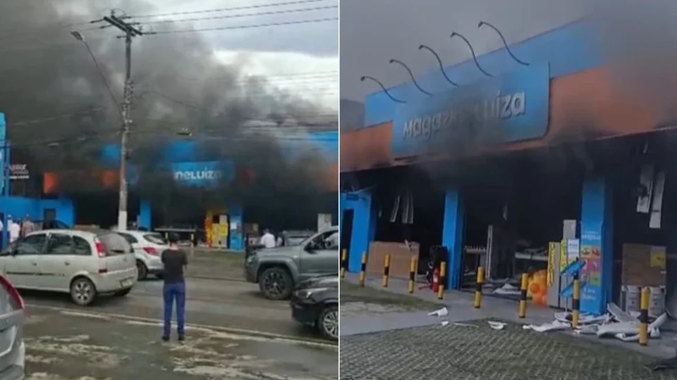 VÍDEO: Incêndio atinge loja do Magazine Luiza em Bertioga e mobiliza bombeiros