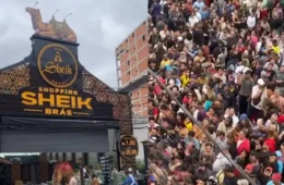 Após polícia barrar inauguração, empresário joga brindes para multidão no Brás