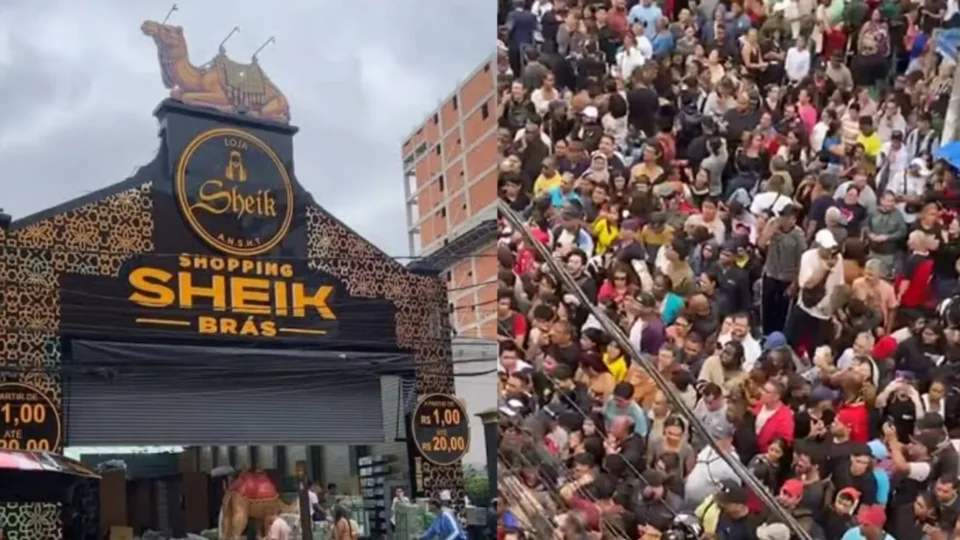 Após polícia barrar inauguração, empresário joga brindes para multidão no Brás