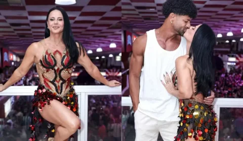 Viviane Araújo recebe declaração de amor do marido durante noite no Salgueiro