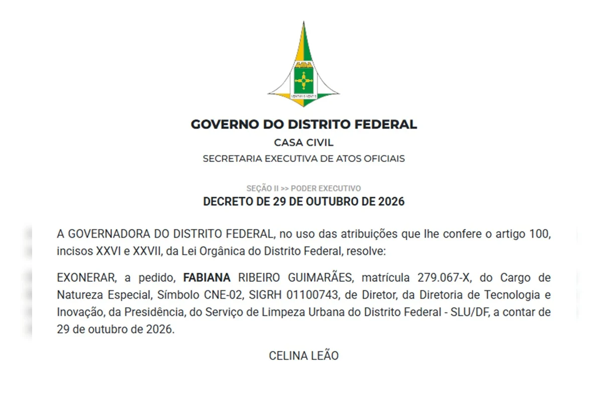 Fabiana Ribeiro Guimarães pediu desligamento do cargo comissionado no SLU após a repercussão de publicações nas redes sociais.