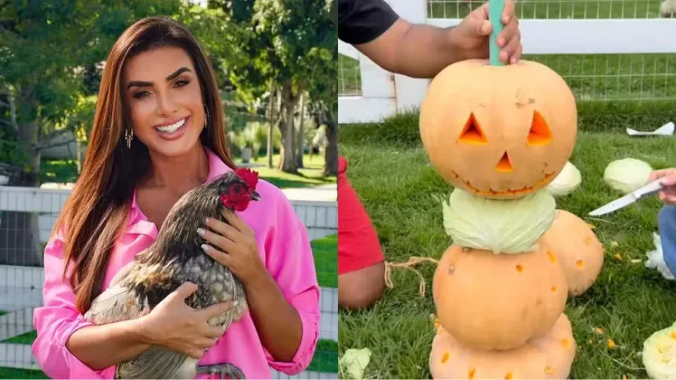 Nicole Bahls revela motivo inusitado para festa de Halloween das galinhas
