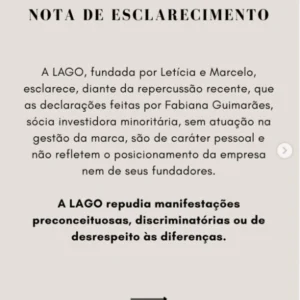 Loja da qual Fabiana é sócia repudiou as declarações e afirmou que as manifestações não representam o posicionamento da marca.