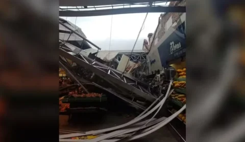 Teto de supermercado desaba durante temporal e deixa um morto em Araçatuba